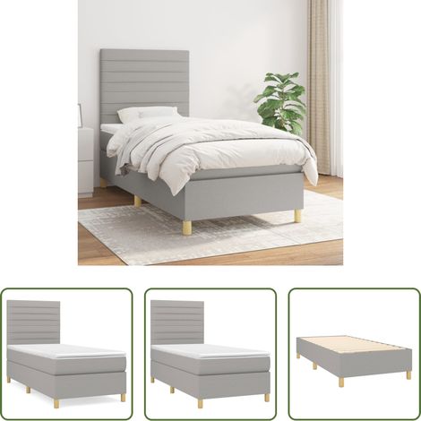 vidaXL Cama box spring con colchón tela gris claro 100x200 cm (1/5)