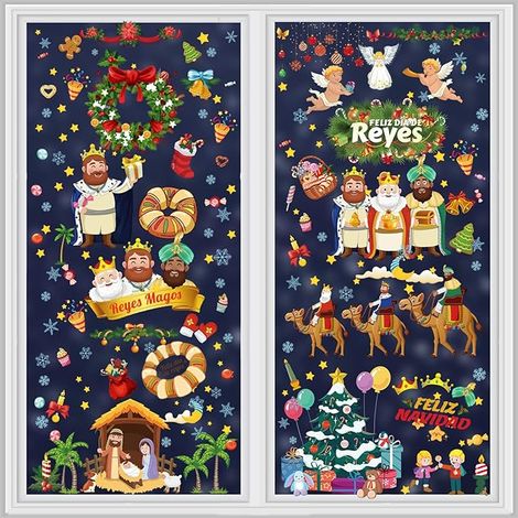 Adesivi per finestre con i Re Magi, 9 fogli, decorazioni natalizie (1/4)