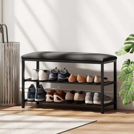 Panca porta scarpe con seduta, panca con vano contenitore, scarpiera con 2 scomparti aperti, panca 81 x 31 x 50 cm nera (1/5)