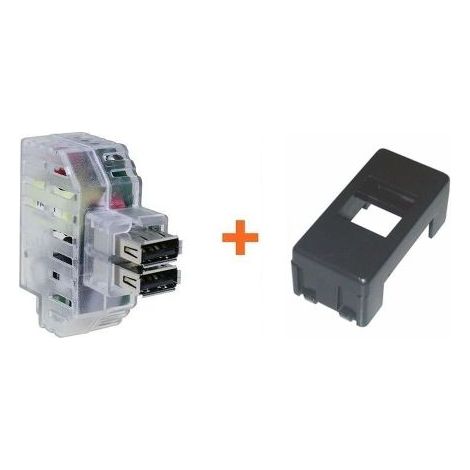 Fanton caricatore doppia presa USB A 5V 2,4A compatibile Gewiss System nero - 82892-SN