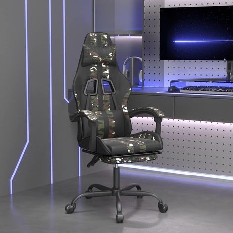 Fauteuil gamer Chaise de bureau - Fauteuil de jeu avec repose-pied Noir et camouflage Similicuir BonneVie-74806 (1/5)