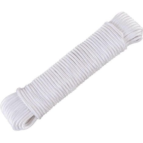 Corde à linge extérieure de 30 m (100 pi), corde en coton robuste de 6 mm, corde à linge tressée en nylon pour suspendre le linge à l'intérieur. (1/5)