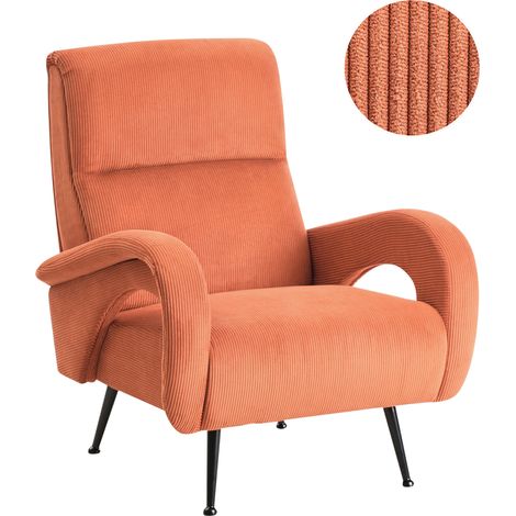 Sillón tapizado pana estilo retro respaldo bajo naranja Svalov (1/5)