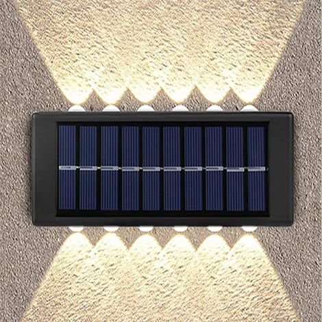Lampe murale solaire haut et bas douze LED IP65 pour jardin lumière blanche chaude éclairage pour terrasse et allée (1/5)