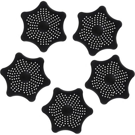 5-teiliger sechseckiger Seesternfilter, Haarfänger, Antiverstopfungsdeckel mit sechs Saugnäpfen, Abflussfilter für Küche/Bad – Schwarz (1/5)