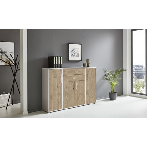 BMG Möbel Regalwand/Schrankwand, Office Edition Set 16, grau/ gold harbor oak