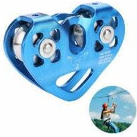 Double Pulley Trolley Rescue Climbing Double Pulley with Ball Bearing Rock/ Single Aluminium Fixed Eye Climbing Pulley, blue (1/4)