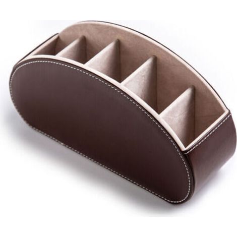 Organiseur en similicuir pour télécommandes – Boîte de rangement multifonctionnelle avec 5 compartiments pour télécommandes TV, stylos, pinceaux de maquillage et petits accessoires