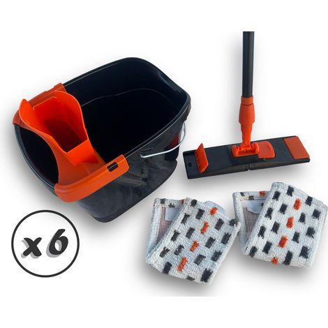 Kit nettoyage avec balai serpillère Seau essoreur 2 recharges micro-fibres - Lot de 6 - Ensemble complet