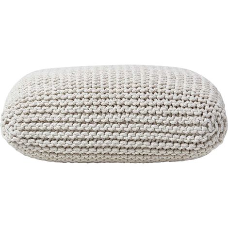 HOMESCAPES Natural Square Cotton Knitted Pouffe Floor Cushion (1/5)