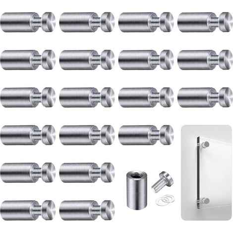 Abstandshalter, 20 Stück Abstandsschrauben, Achsenabstandshalter für Glaswerbung, Befestigungsbolzen für Glasabstandshalter, für Schilder und Displays, 12x25mm (Silber)