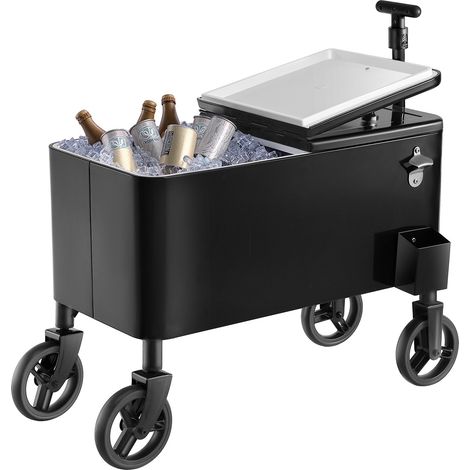Glacière à Roulettes Isotherme Contenance de 75,71 L, Chariot Bar Extérieur à 2 Niveaux, avec 2 Roulettes Pivotantes et Poignée Télescopique, pour Boissons Fraîches Plage Terrasse, Noir (1/5)