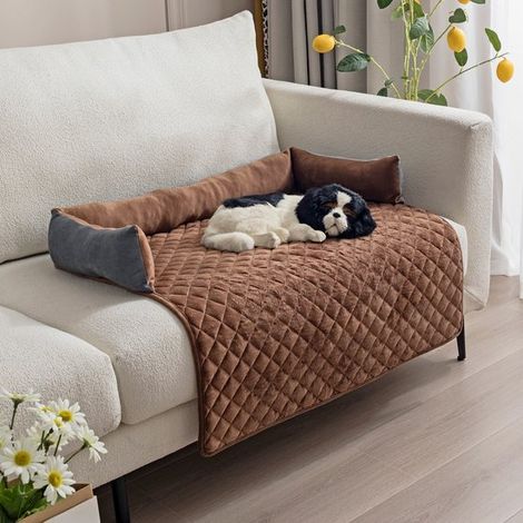 Couverture pour chien avec appui-tête, panier moelleux, tapis pour animaux, protège-canapé, lavable, antidérapant, matelas rembourré double face pour chats et chiens, 90 (1/5)