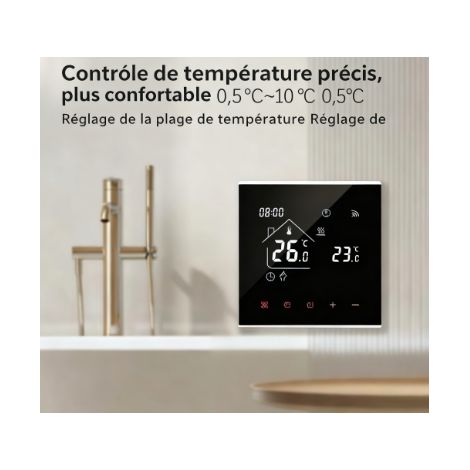 Thermostat de Chauffage au Sol Électrique Noir M4A - Contrôle via APP & Voix (Alexa, Google Home, Yandex Alice), 16A 3200W, Tension AC220V, Protection IP20 - Chauffage Intelligent pour Maison Connecté (1/5)