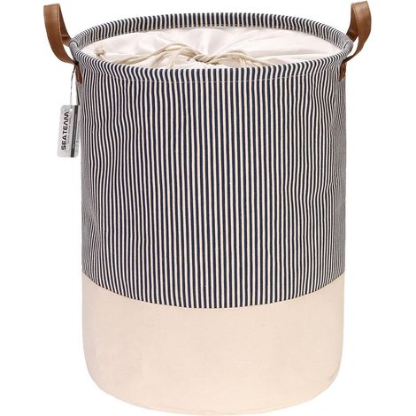 Wäschekorb faltbar mit Streifenmuster, 43L, wasserdicht, Marineblau (1/5)