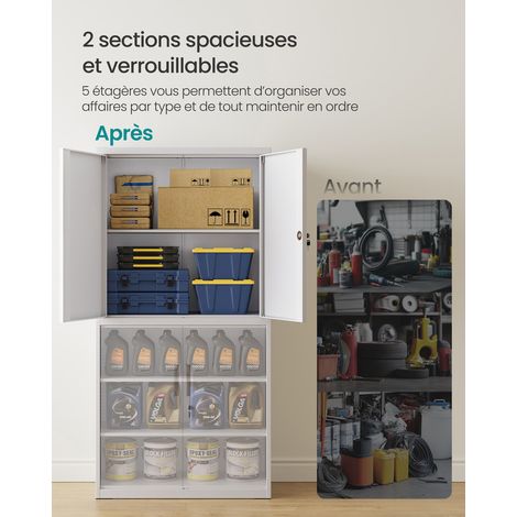 Songmics – Armoire d'atelier en métal gris 40 x 80 x 180 cm – 5 étagères réglables – 4 portes avec 2 serrures – Charge max 25 kg par niveau — vue 3