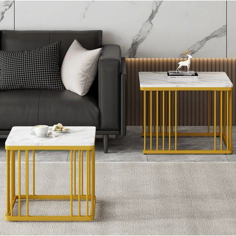 Mesas de centro nido 60x60x45 y 45x45x40 cm en MDF blanco FloraGrace (1/5)