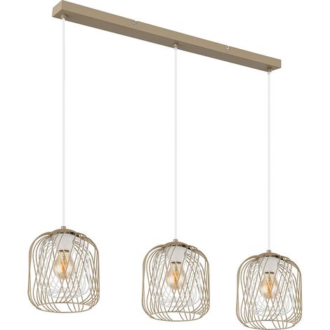 Lampada a sospensione retro luce a sospensione colore sabbia 3 fiamme sala da pranzo luce a traliccio, metallo, 3x prese E27, LxLxH 84x18x150 cm