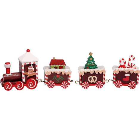 Train De Noël En Bois - Décoration Festive Pour Table Et Intérieur - Locomotive Miniature Avec Motifs Ourson Et Bonhomme De Neige - Lot De 1 (1/5)