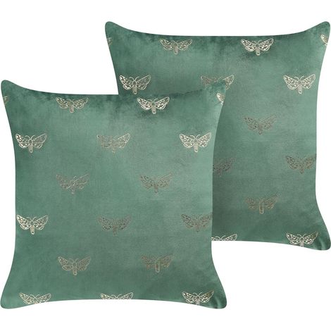 Set di 2 cuscini sparsi Motivo farfalla 45 x 45 cm Velluto verde Yuzuri