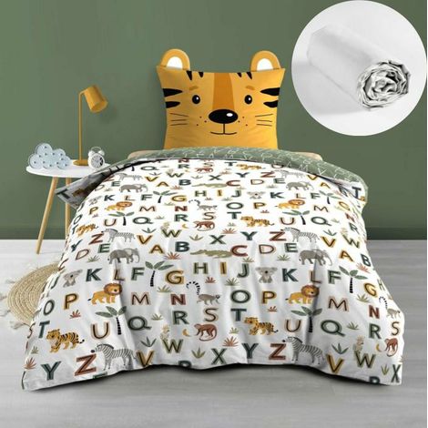 Pack Parure de lit enfant 140 x 200 cm + Drap Housse 90x190 cm – TIGRY – 100% coton