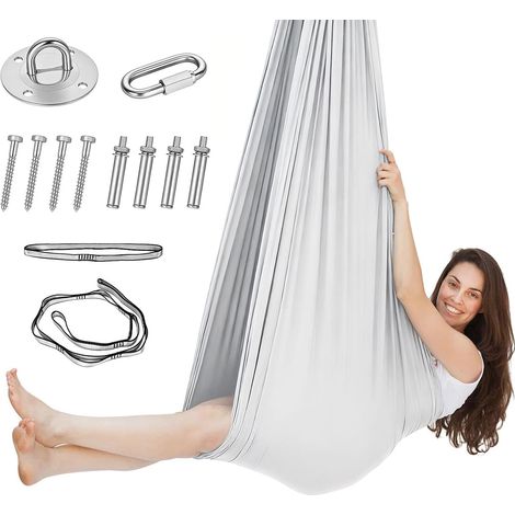 Aerial Kit hamac de yoga, balançoire nid d'oiseau, balançoire d'intérieur 200 kg max. avec mousqueton, fixation, clous et accessoires, 150 x 280 cm, gris (1/5)