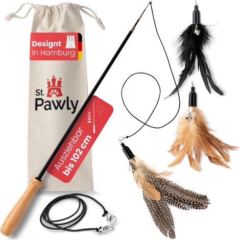 Jouet pour chat - Pendentif interchangeable - Sangle de rechange - Poignée ergonomique en bois - Jouet durable pour chat - Stable (1/5)