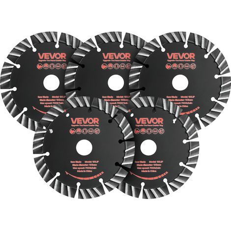 Disque Diamant 133 mm Lot de 5, Disque à Tronçonner pour Rainureuse Murale, Alésage 20 mm, Segments Diamantés, Noyau en Acier 65Mn, Coupe à Sec et Humide pour Béton, Brique, Pierre et Ciment (1/5)
