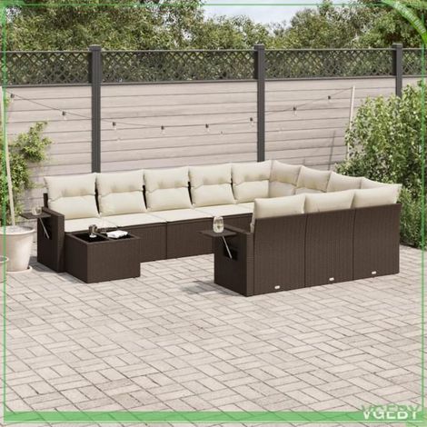 Salon de jardin - FAF7291712417863 - Résine tressée marron - Modulaire 10 places - Coussins crème (1/5)