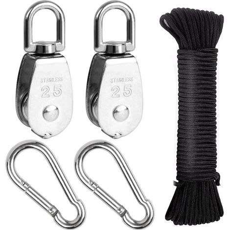 Kit de poleas de acero inoxidable 304, polea simple M25, polea de elevación, polea para cable, carga de 150 kg (1/5)