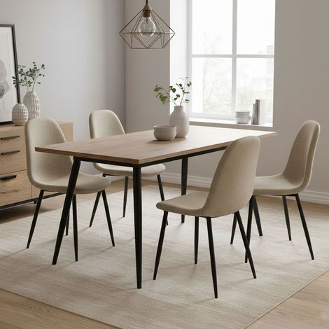 Set di Sedie Zambrone, 4 Sedie, Imbottito, Effetto Corda, Beige (1/5)