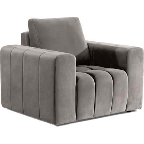 Fauteuil moderne capitonné LARKO velours-Beige clair (1/5)