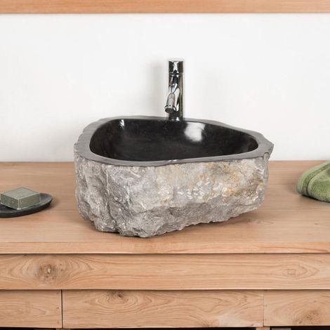 Lavabo sobre encimera grande para cuarto de baño Roca de mármol negro