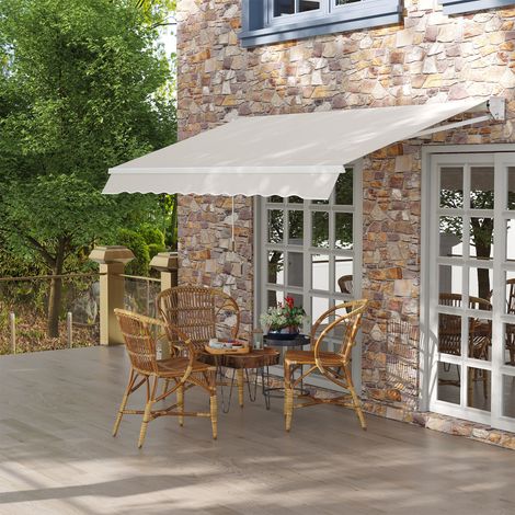 Store banne manuel rétractable 200 x 250 cm store exterieur terrasse avec manivelle. imperméable et anti-UV. crème