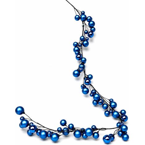 Guirlande de boules de Noël 1,8 m bleu foncé, branche flexible pour décoration porte, cheminée, sapin (1/3)
