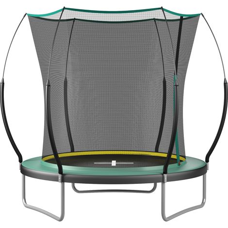 Trampoline de jardin 183 cm avec filet de sécurité sans espace, fermeture zippée intégrale, structure acier, vert, pour enfants, usage familial - CHICFURN (1/5)