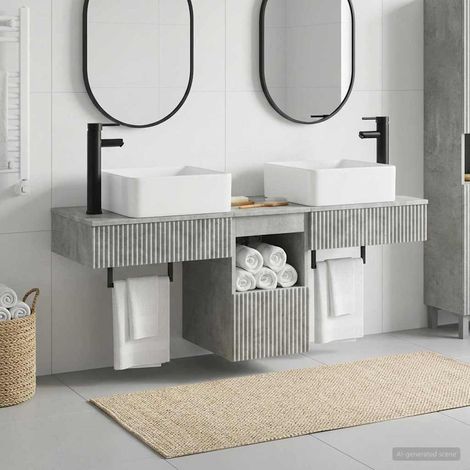 vidaXL Bathroom Furniture Set 3 pcs Concrete Grey Engineered Wood (1/5)