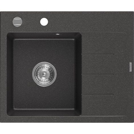 Mexen Ben Granitspüle 1-beckig mit Ablage, links 600 x 500 mm, schwarz gesprenkelt, Siphon Chrom - 6522605000-76 (1/5)