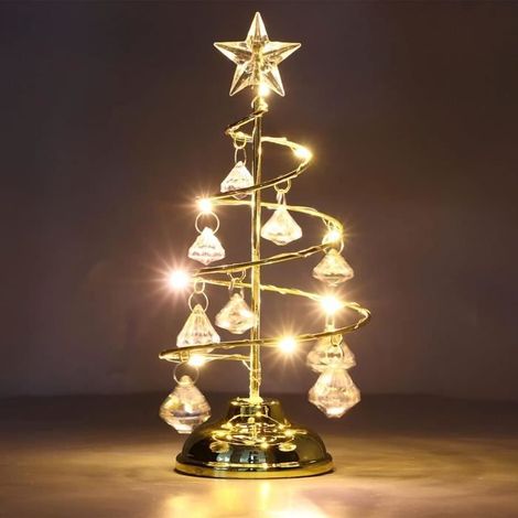 Lumière d'ambiance LED, lampe de table en cristal, lampes d'arbre de Noël, petite lampe d'ornement en fer , lumière chaude dorée,M (1/4)