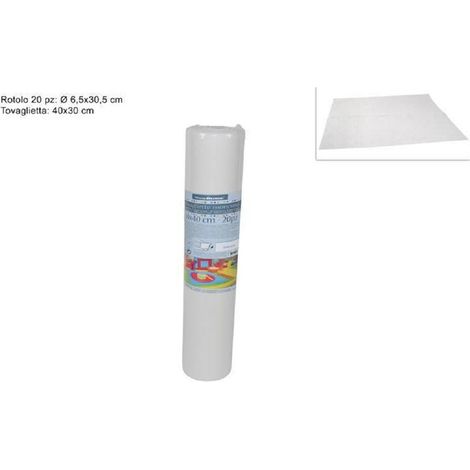 Trade Shop - Set 20 Pezzi Tovagliette Tovaglie A Strappo Runner Tnt Rullo 30 X 40 Cm Bianco -