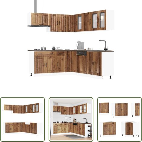 Küchenmöbel - 11-tlg. Küchenschrank-Set Lucca Altholz-Optik Holzwerkstoff (1/5)