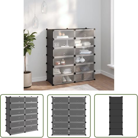 The Living Store Étagère à chaussures Noir 94,5x36,5x106 cm PP - Meuble À Chaussures - Étagère À Chaussures - Rangement Chaussures - Organisateur Chaussures - Rangement Intérieur (1/5)