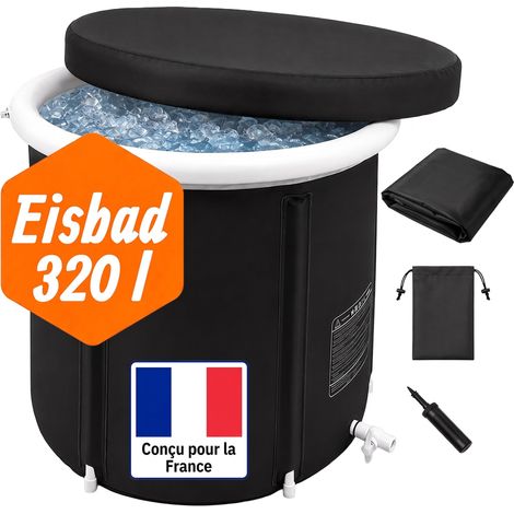 Relaxdays bain de glace extérieur, cuve gonflable avec couvercle, récupération musculaire, nylon, 75 x 75 cm, noir