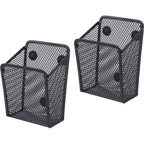 2 Pièces Porte Stylo En Maille Magnétique, Panier Rangement Magnétique, Noir Métal Maille Magnétique Boîte Rangement Pour Réfrigérateur, Accessoires Casier, Organisateur Fournitures Bureau (A) (1/4)