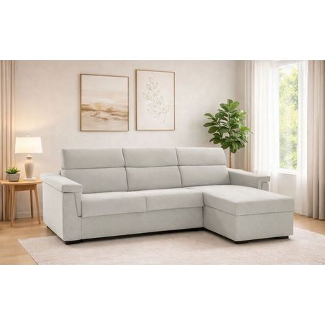 Dmora - Sofá fijo con península Zelinda, Sofá esquinero para salón, acolchado, desenfundable, calidad 100% Made in Italy, 285x160 h100 cm, Gris claro (1/4)