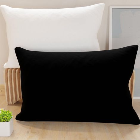 Lot de 2 Taies d'oreiller de Lit 70x50 cm, Housses de Coussin Unies Double Face Blanc Noir, Taie Oreiller 100% Microfibre Hypoallergénique