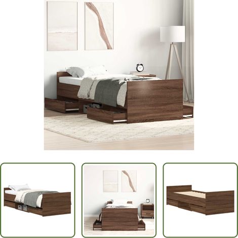 Holz Bett - Bettgestell mit Kopf- und Fußteil Braun Eichen-Optik 75x190 cm (1/5)