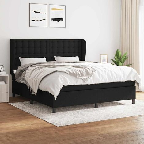 Sommier à lattes de lit avec matelas Noir 160x200 cm Tissu (1/5)