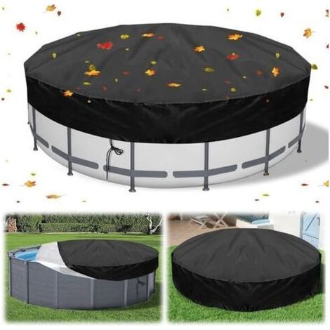 Bâche 4 Saisons pour Piscine Hors Sol, Bâche Protection pour Piscine, Couverture de Extérieur Ronde Spa Baignoire idéale pour Garder Votre Piscine Propre (φ210H 30cm Noir) (1/4)