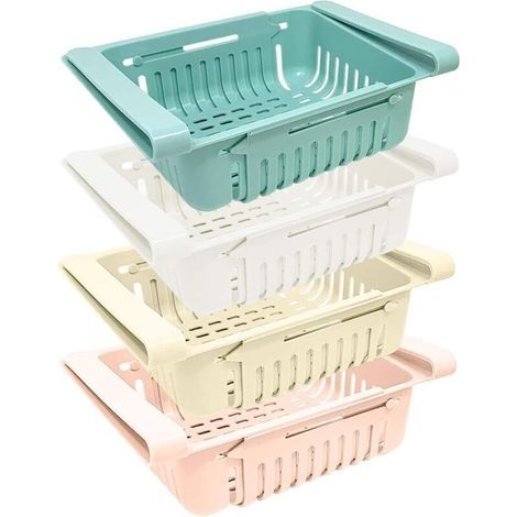Boîte de Rangement pour Réfrigérateur Set 4 Rangements Rétractables pour Cuisine et Réfrigérateur en 4 Couleurs Bleu, Blanc, Rose et Beige (1/5)